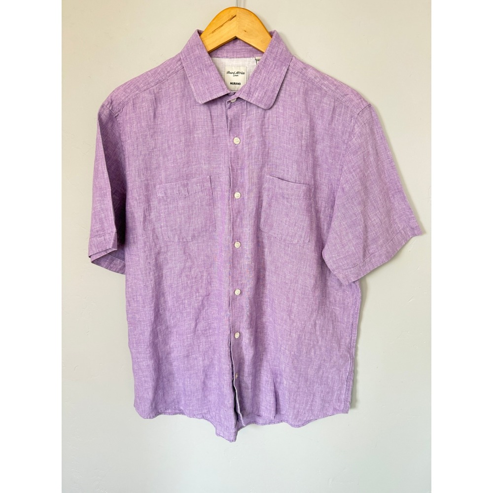 Murano Baird McNutt Irish Linen Shirt Mens Large Purple Short Sleeve Button Down - Picture 2 of 6